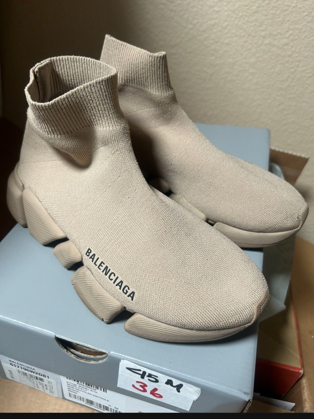 Balenciaga Beige Sock-Style Knit Sneakers